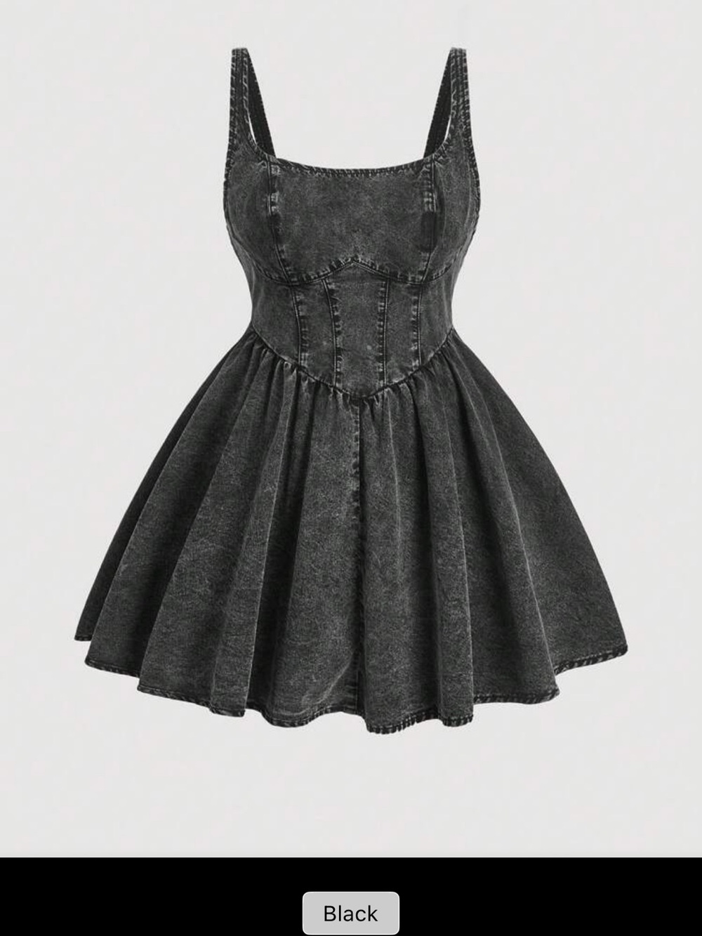 SHEIN Black Washed Denim Fit-and-Flare Mini Dress